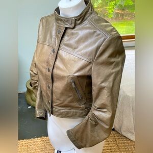 BCBG MAX AZRIA Cropped Leather Moto Jacket Small
